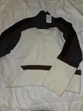 Halogen Cream, Brown, Black & Gray Colorblock Turtleneck Sweater